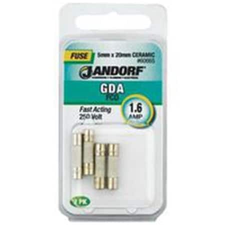 Jandorf Ceramic Fuse, GDA Series, Fast-Acting, 1.6A, 250V AC 3398260